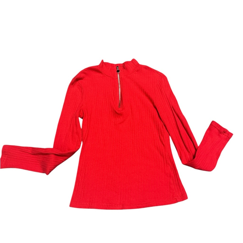 Red Ribbed Long Sleeve Top